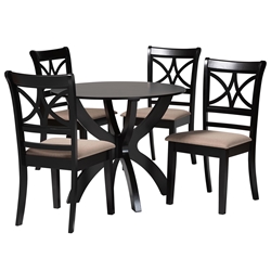 Baxton Studio Noemi Modern Beige Fabric and Dark Brown Finished Wood 5-Piece Dining Set